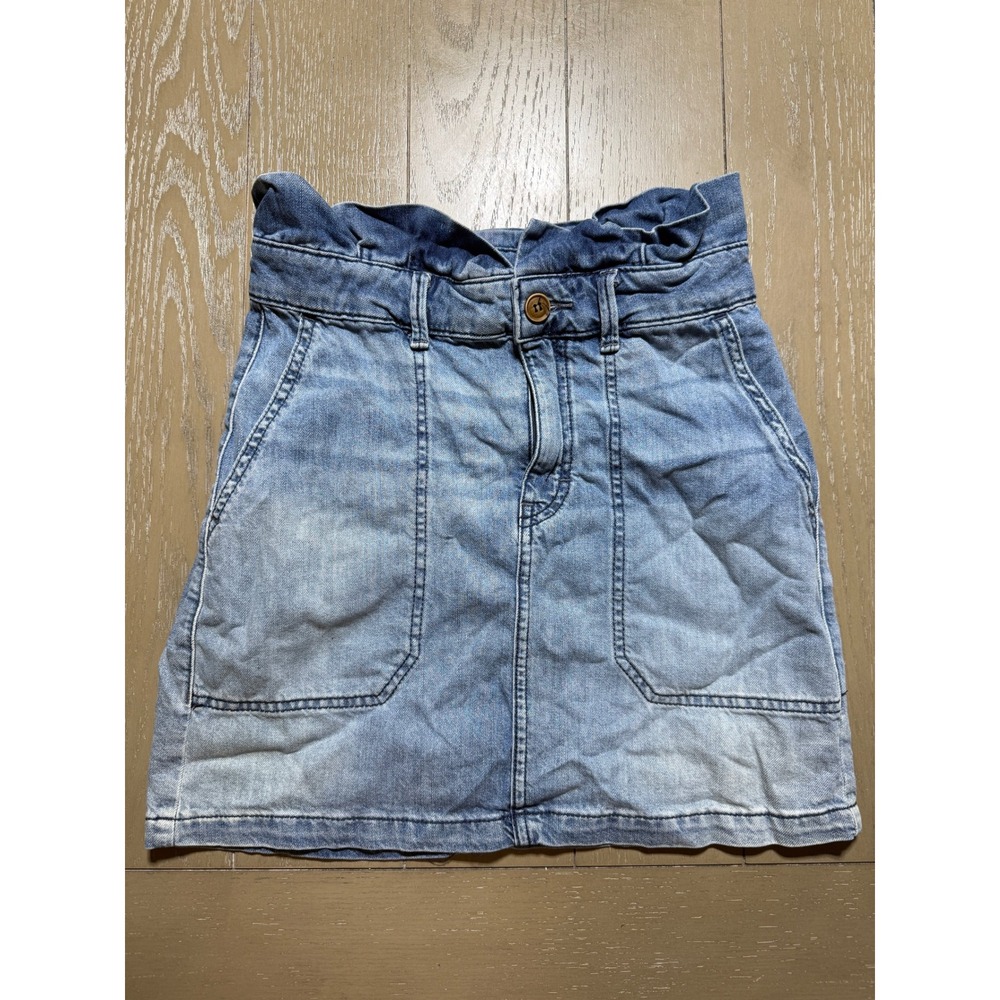 Free People Skirt Womens 2 Blue Denim Paperbag Waist Light Wash Mini - Picture 2 of 10